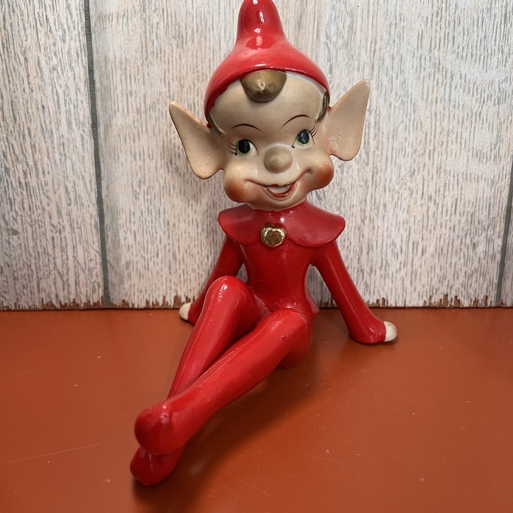 MID CENTURY 50's ERA~RED PIXIE ELF~ w/GOLD HEART & BIG EARS IMPISH GRIN - THAMES